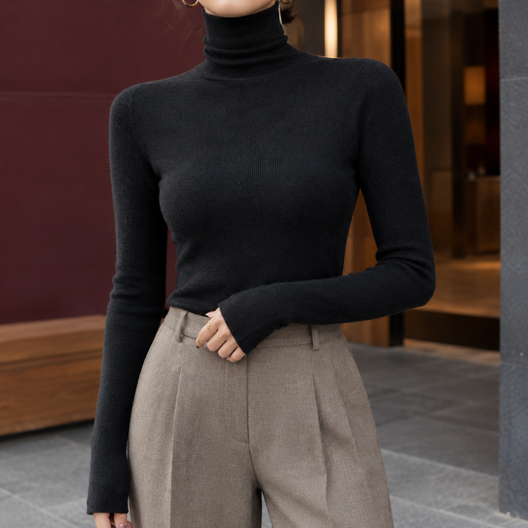 Damen Rippstrick-Rollkragenpullover mit figurbetontem Slim Fit