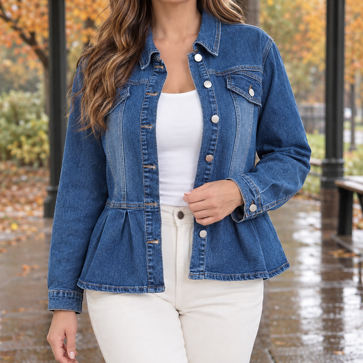 Damen Jeansjacke Mit Schößchen Und Knopfleiste
