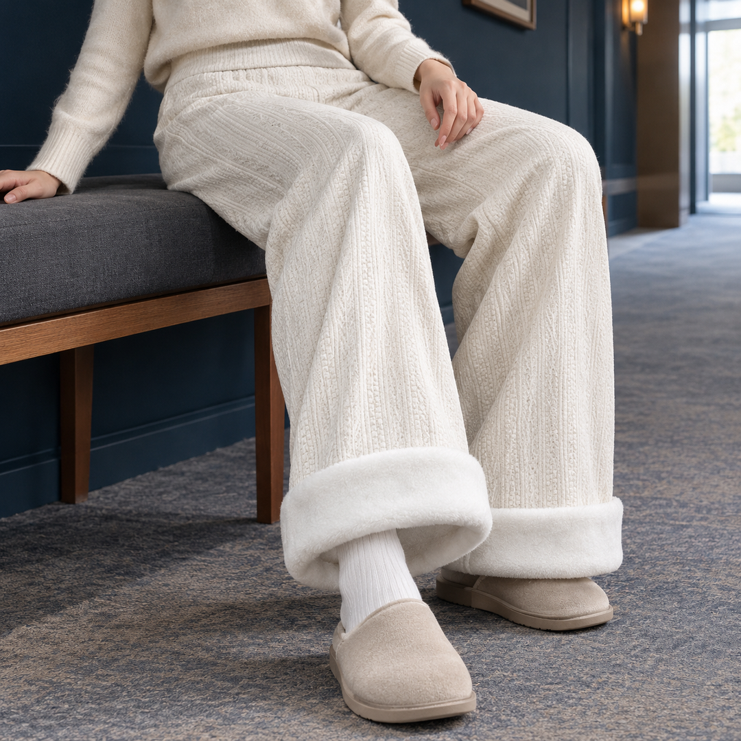 Damenhose für Frauen mit weitem Bein und strukturierter Chenille-Oberfläche