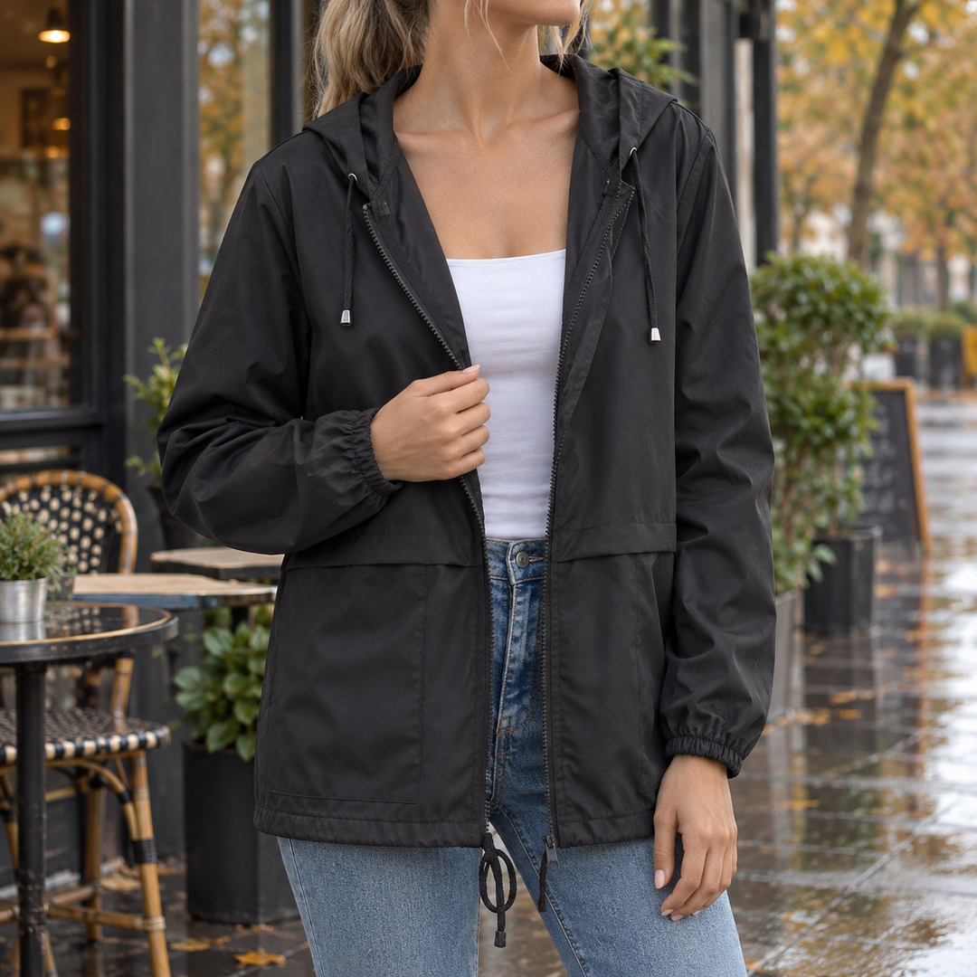 Damen-Kapuzenjacke aus weichem Webstoff in der Gesamtansicht