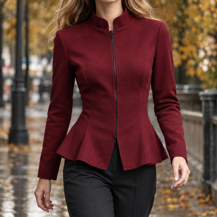Women's Peplum Jacket With Stand-Up Collar