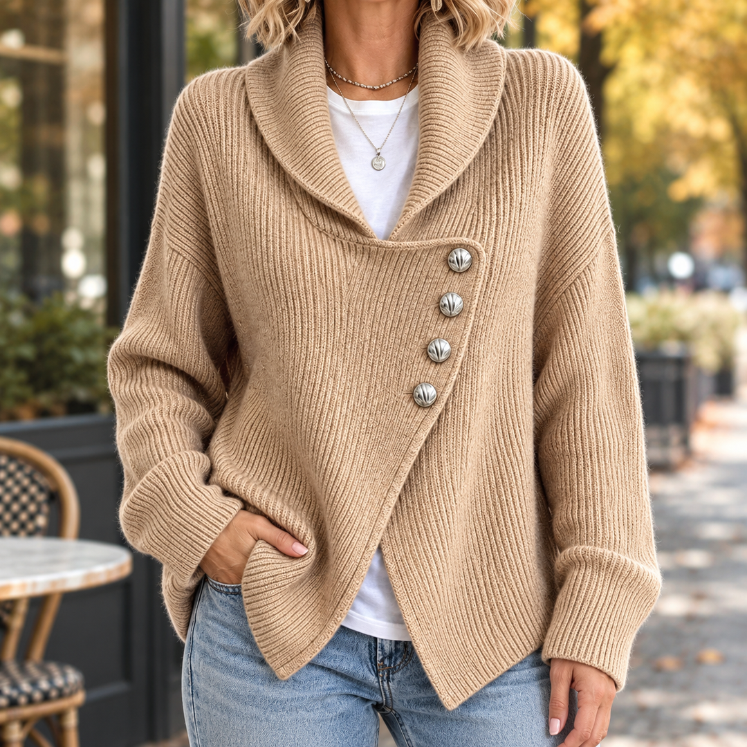 Damen-Strickcardigan mit asymmetrischer Front in voller Ansicht
