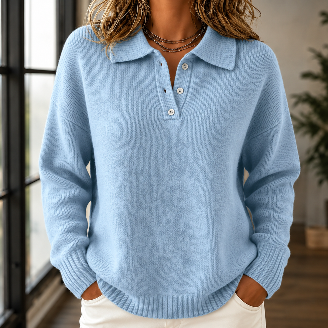 Damen Strickpullover Mit Polokragen