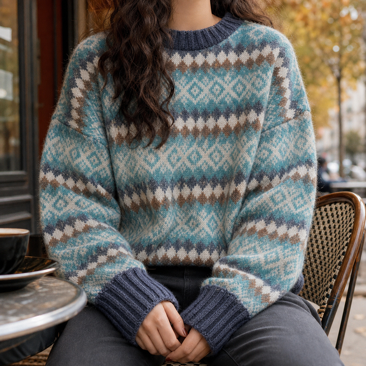 Damen Jacquard Pullover Mit Rautenmuster