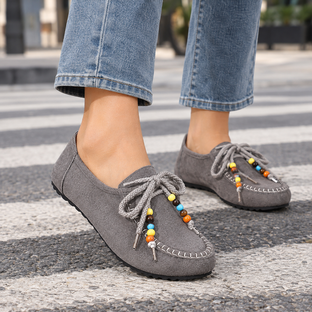Women's Suede Loafers With Beaded Laces