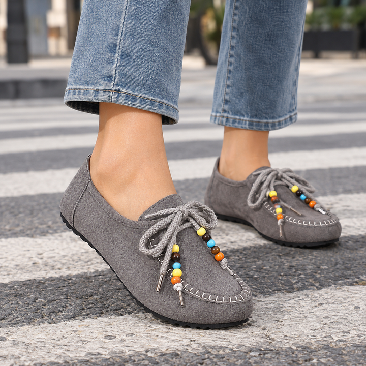 Women's Suede Loafers With Beaded Laces