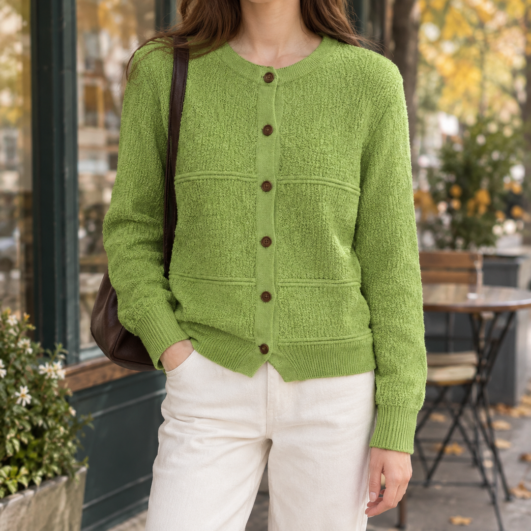 Women's Textured Knit Cardigan With Crew Neck