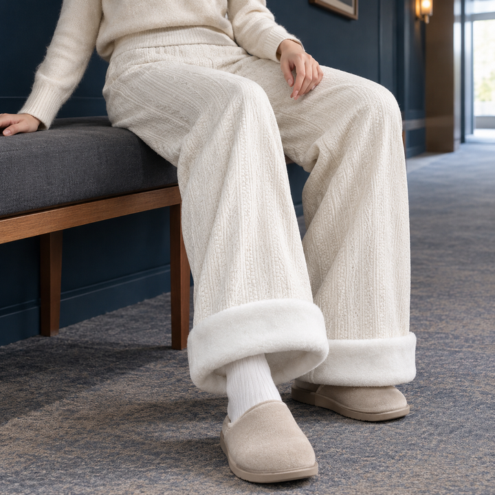 Women's Wide-Leg Trousers with Chenille Texture