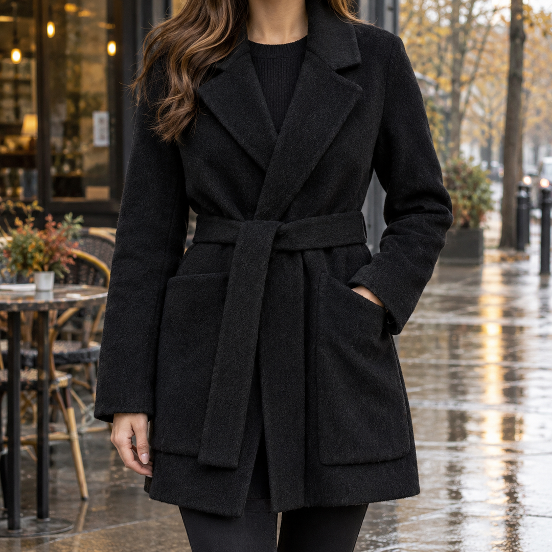 Women's Cashmere Wool Coat With Tie Belt