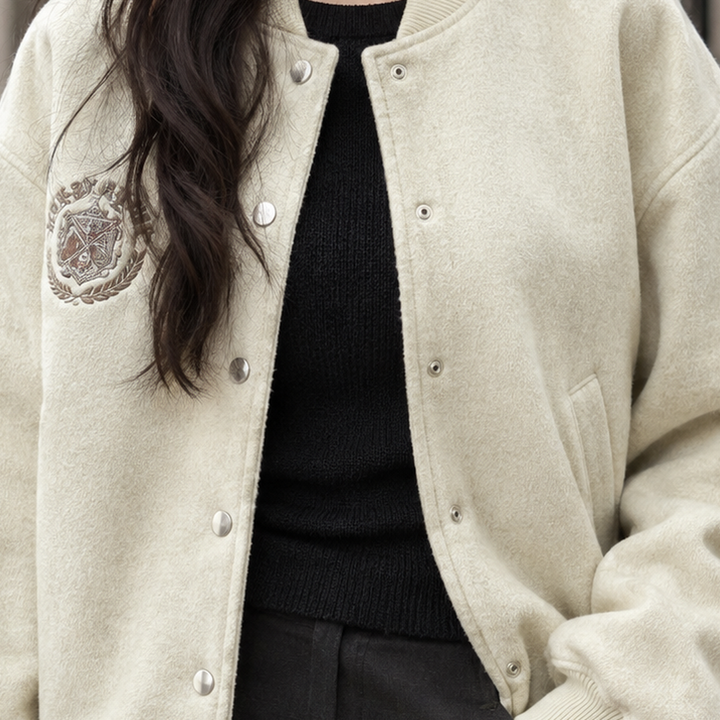 Damen Collegejacke im Relaxed Cropped Fit – Detailansicht