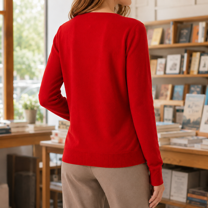 Damenpullover aus feinem Strick mit klassischem V-Ausschnitt