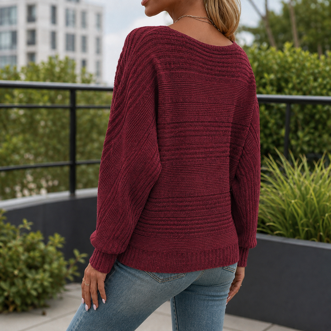 Damenpullover aus geripptem Strick mit elegantem weitem Ausschnitt