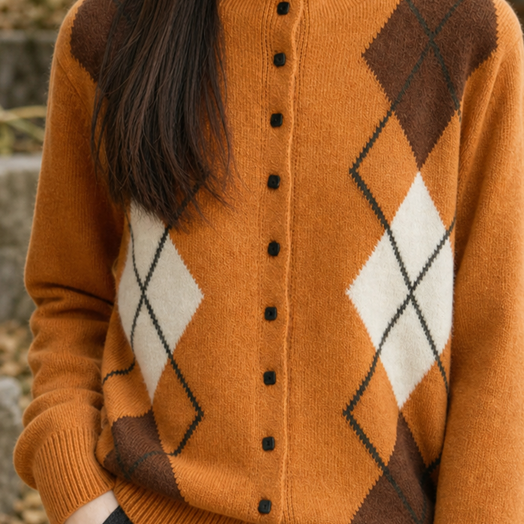 Wollmix-Cardigan für Damen mit markantem Rautenmuster