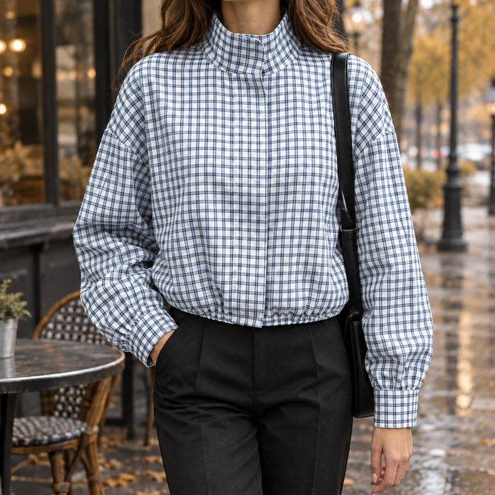 Women's Checkered Jacket With Stand-Up Collar