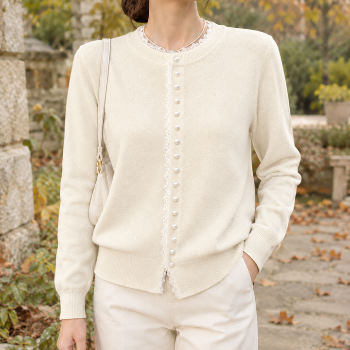 Women's Fine-Knit Cardigan With Lace Trim