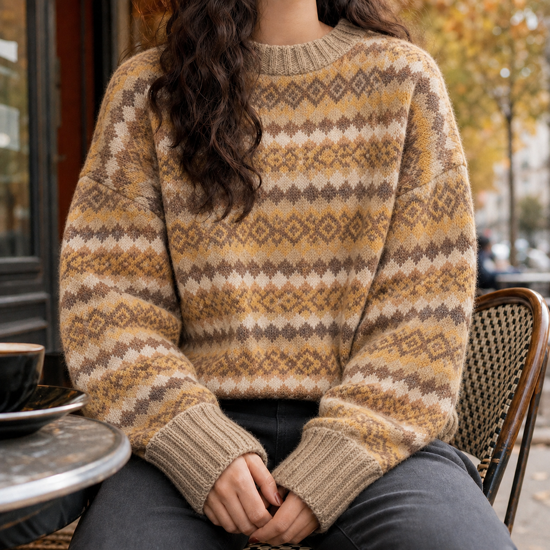 Damenpullover mit Rautenmuster und klassischem Rundhalsausschnitt