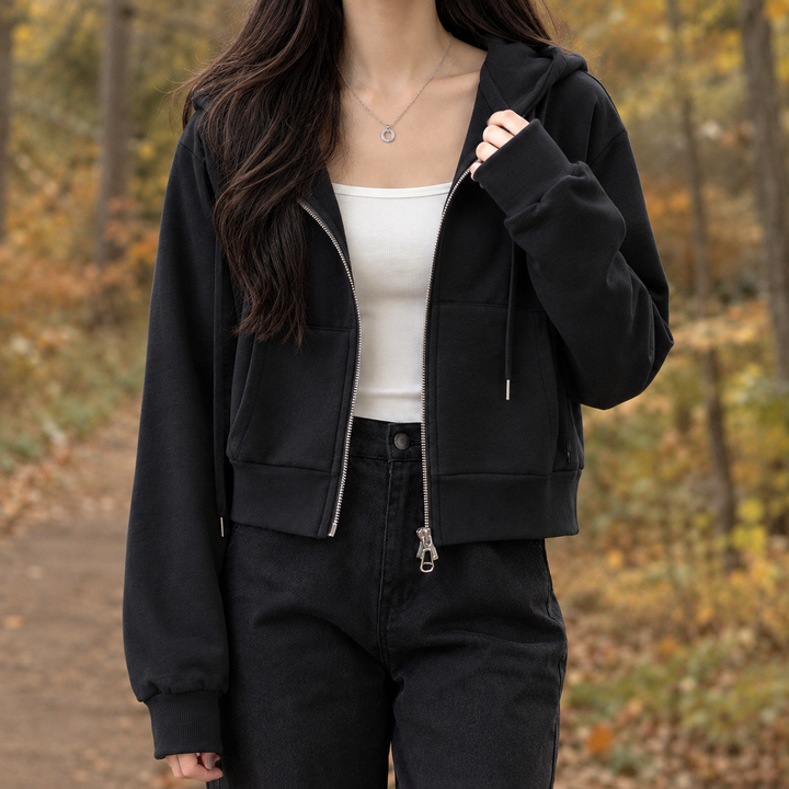 Women's Knit Sweater With Zipper And Hood