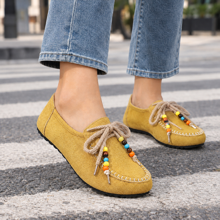 Women's Suede Loafers With Beaded Laces