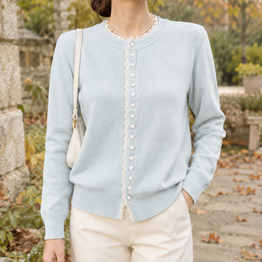 Women's Fine-Knit Cardigan With Lace Trim