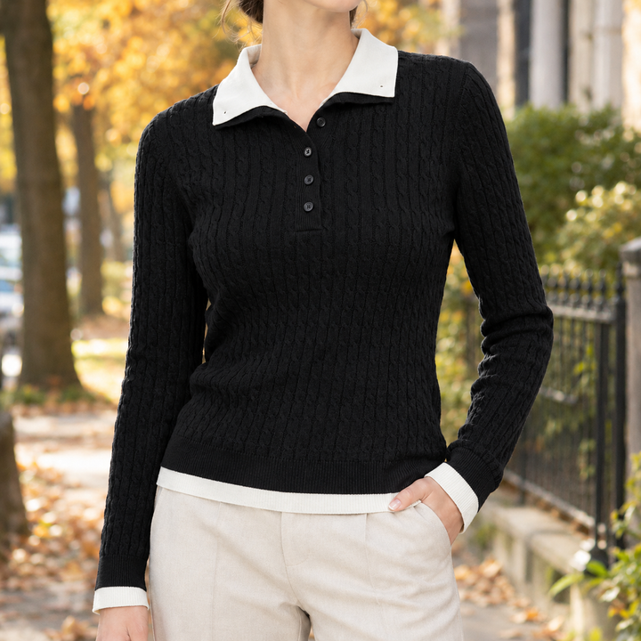 Women's Cable-Knit Sweater With Polo Collar
