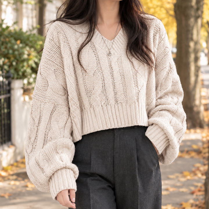Women's V-Neck Textured Knit Sweater