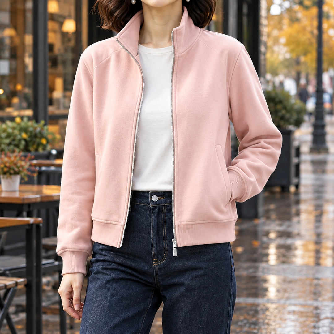 Seitliche Ansicht der Damen-Stehkragenjacke