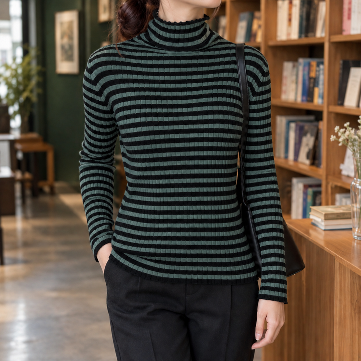 Damenpullover aus Rippstrick mit klassischem gestreiftem Design