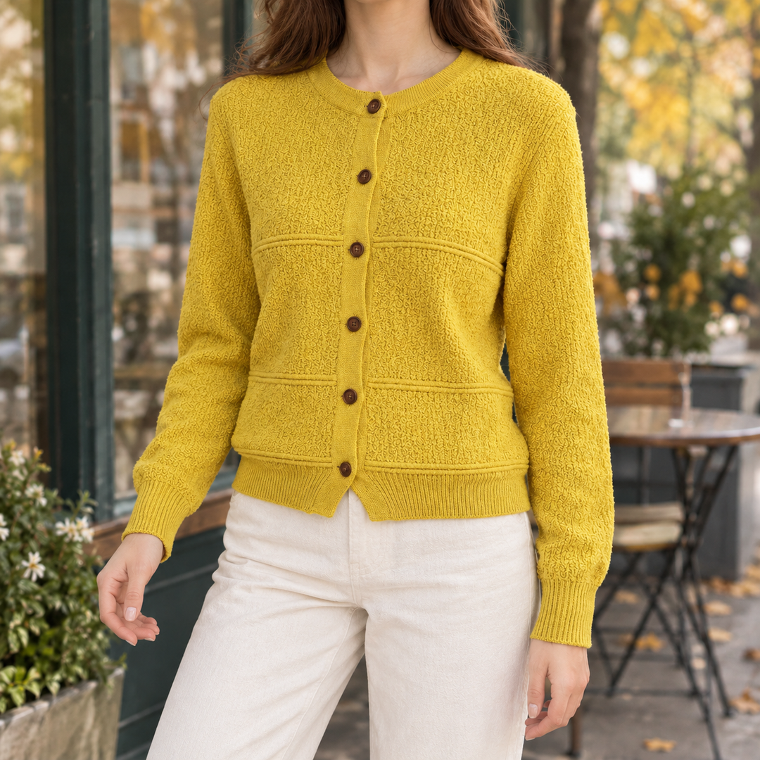 Women's Textured Knit Cardigan With Crew Neck