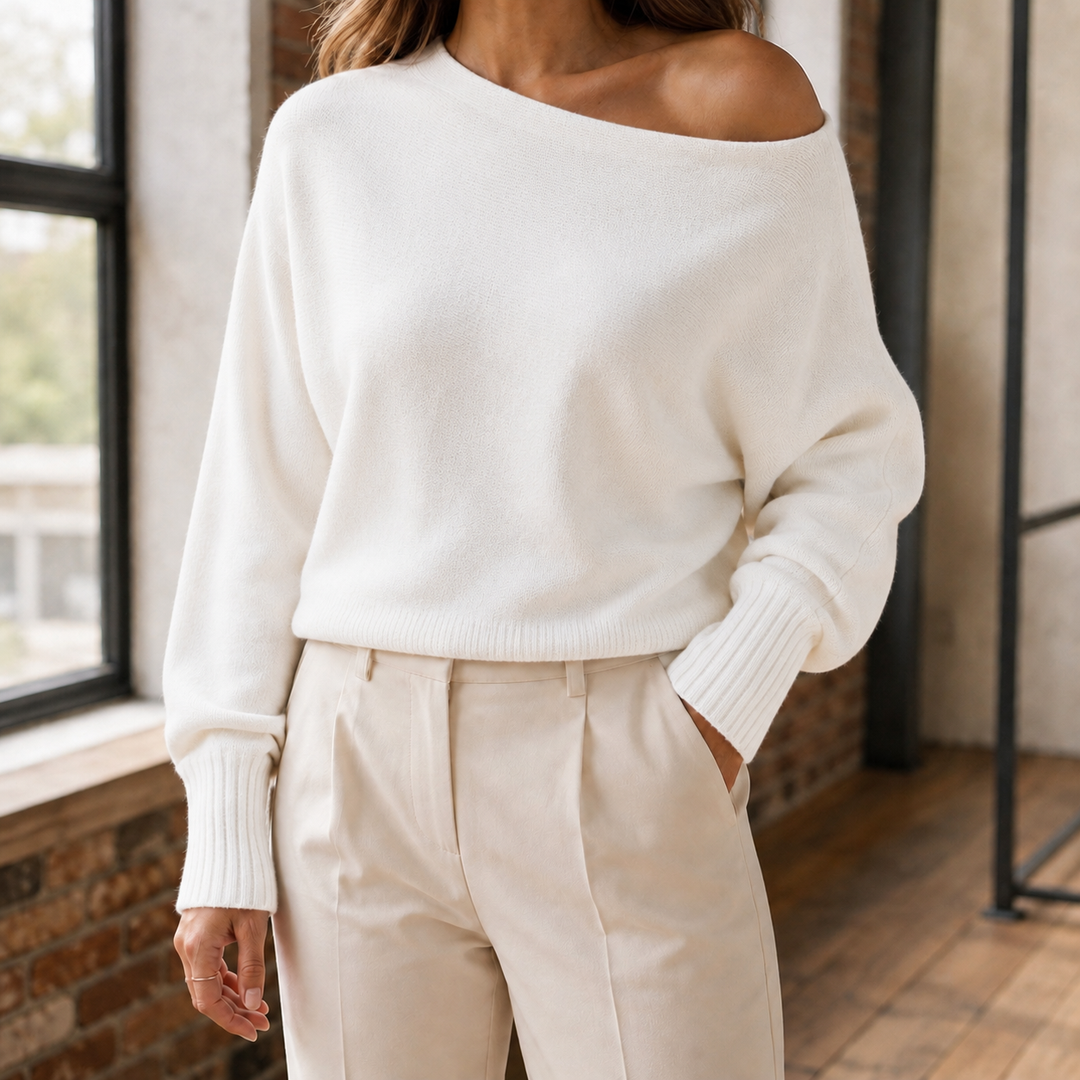 Women's Sweater Asymmetrical Off-Shoulder Neckline