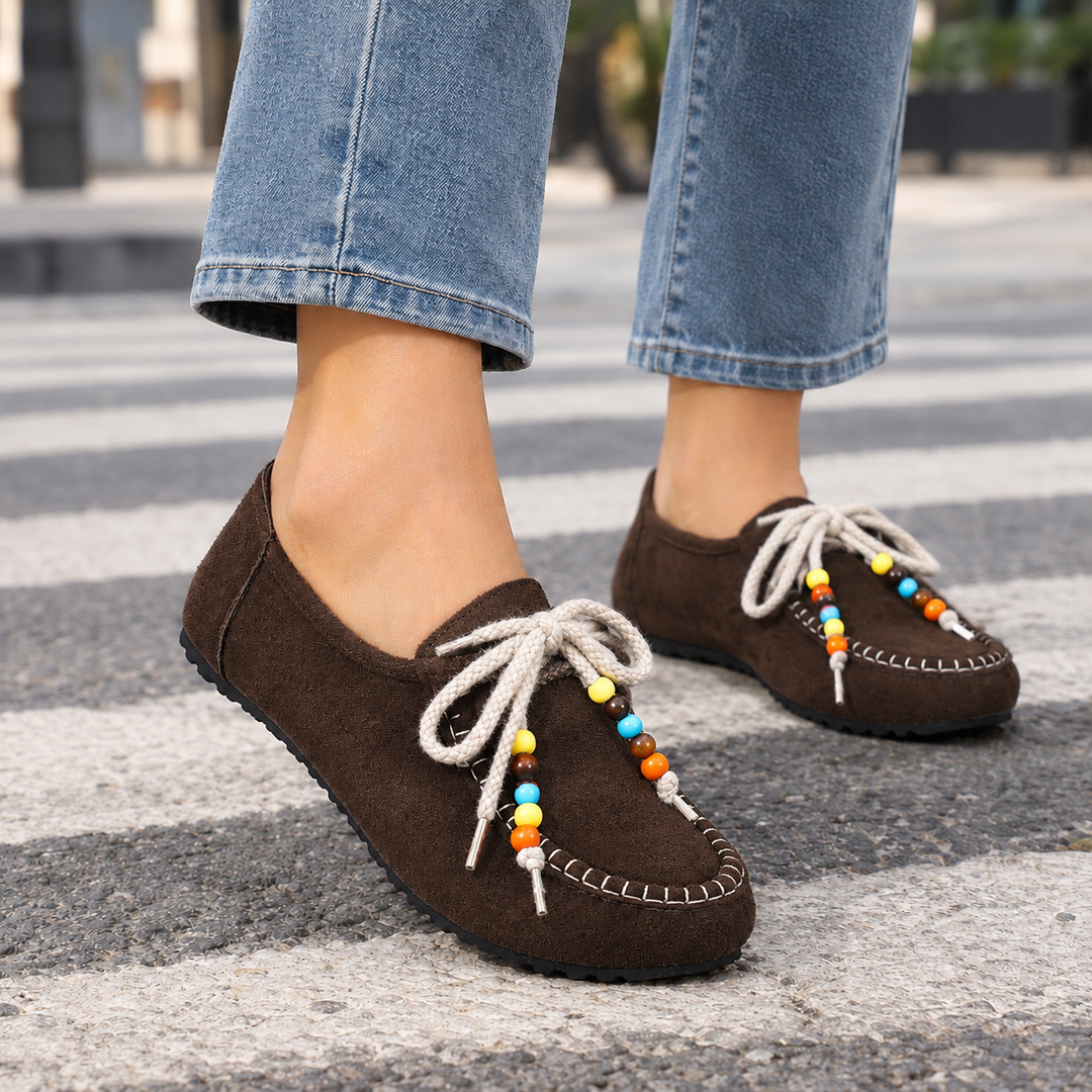 Women's Suede Loafers With Beaded Laces