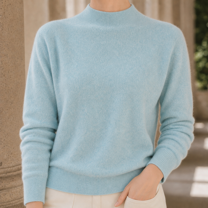 Damen Kaschmirpullover Mit Geripptem Stehkragen