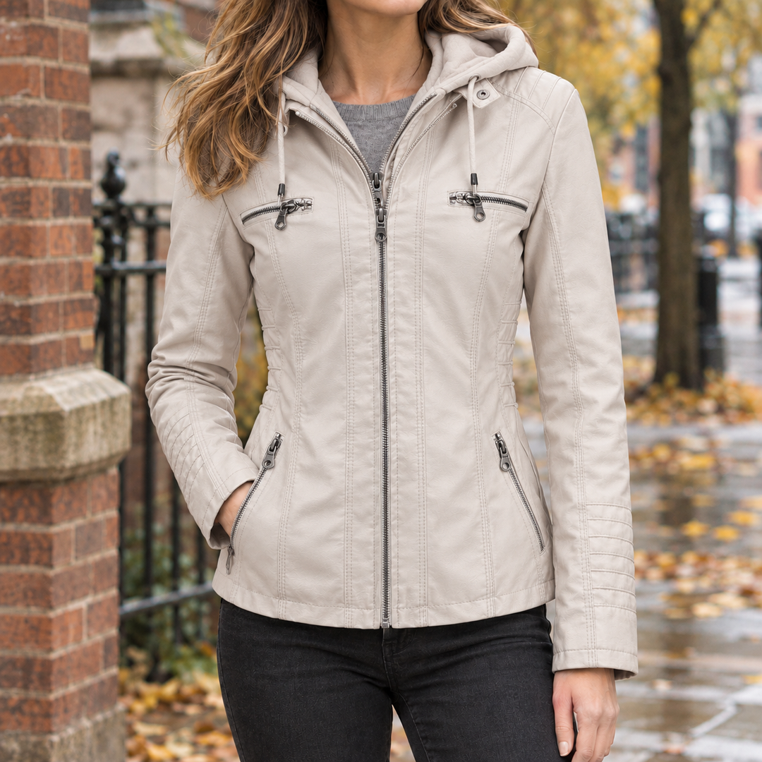 Women's Leather-Look Hooded Jacket