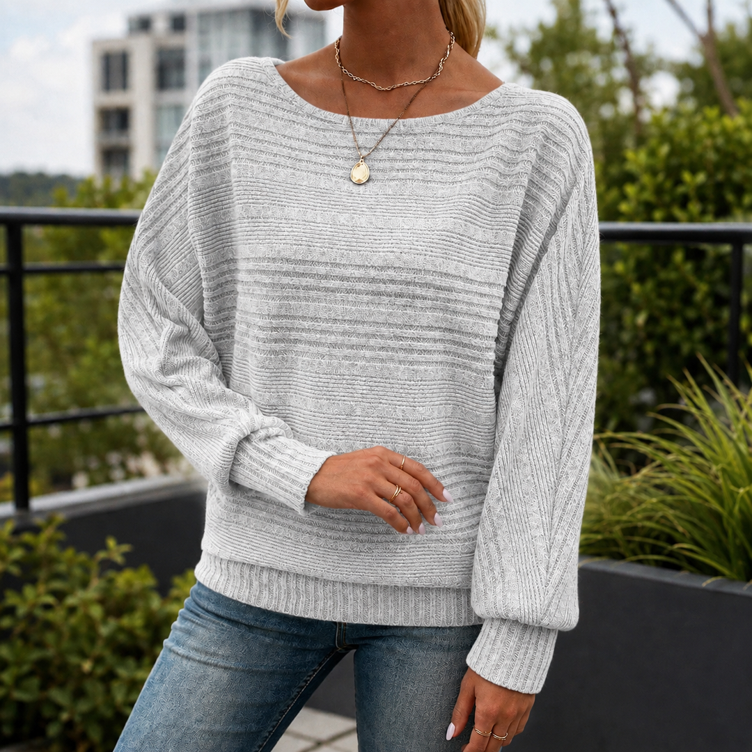 Women's Rib-Knit Sweater with Wide Boat Neck