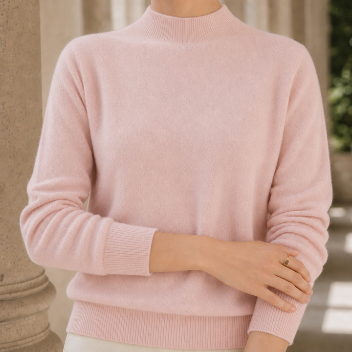 Damen Kaschmirpullover Mit Geripptem Stehkragen
