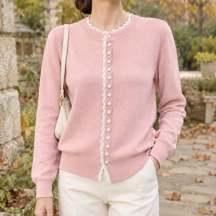Women's Fine-Knit Cardigan With Lace Trim