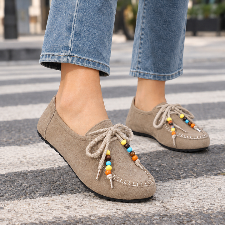 Women's Suede Loafers With Beaded Laces