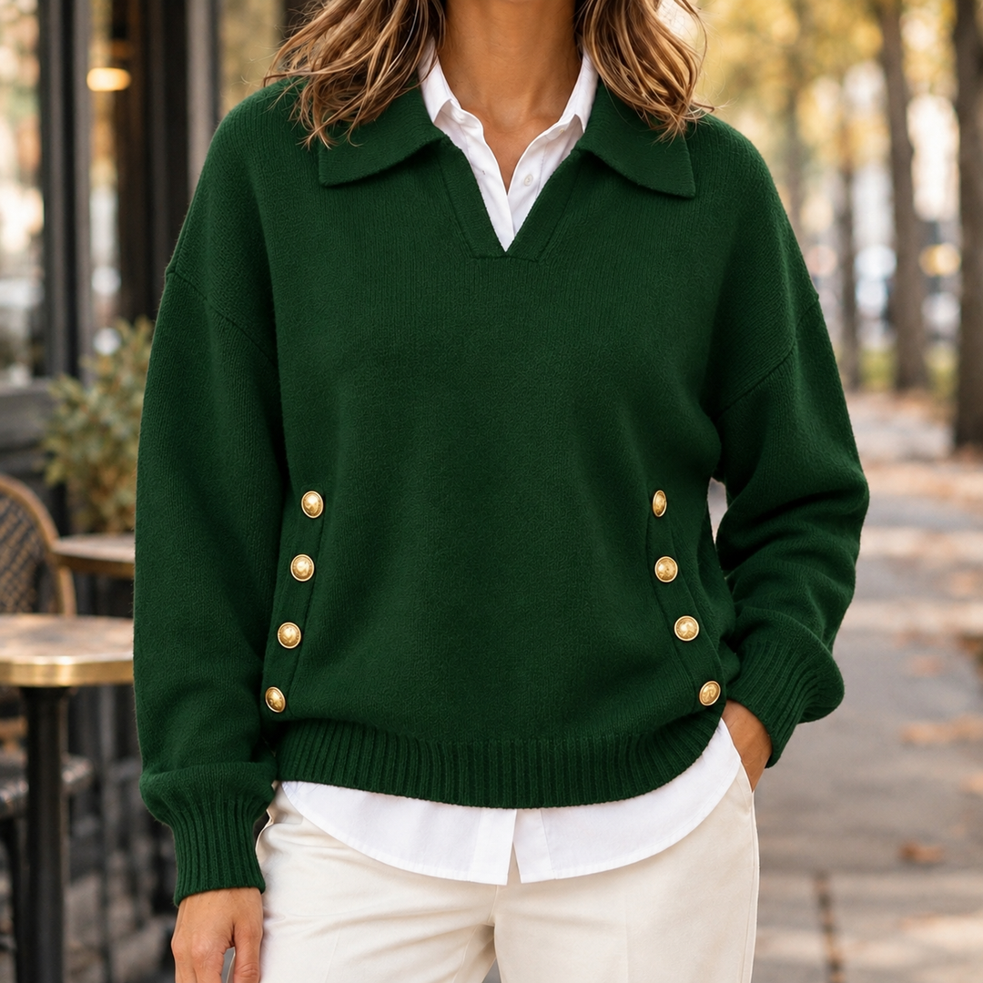 Damen Strickpullover Mit Kragen Und V Ausschnitt