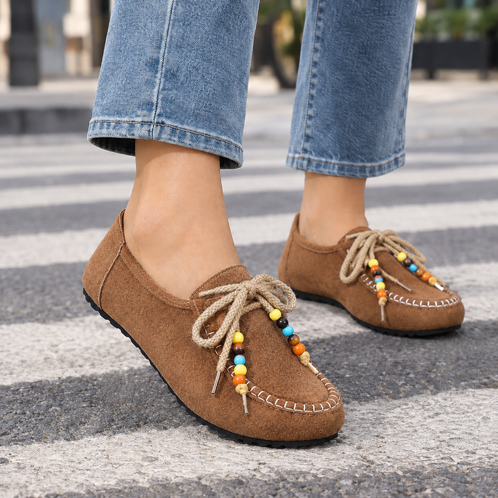 Women's Suede Loafers With Beaded Laces