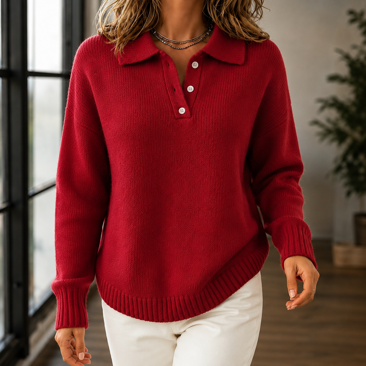 Rückansicht des Damen-Strickpullovers mit langen Ärmeln