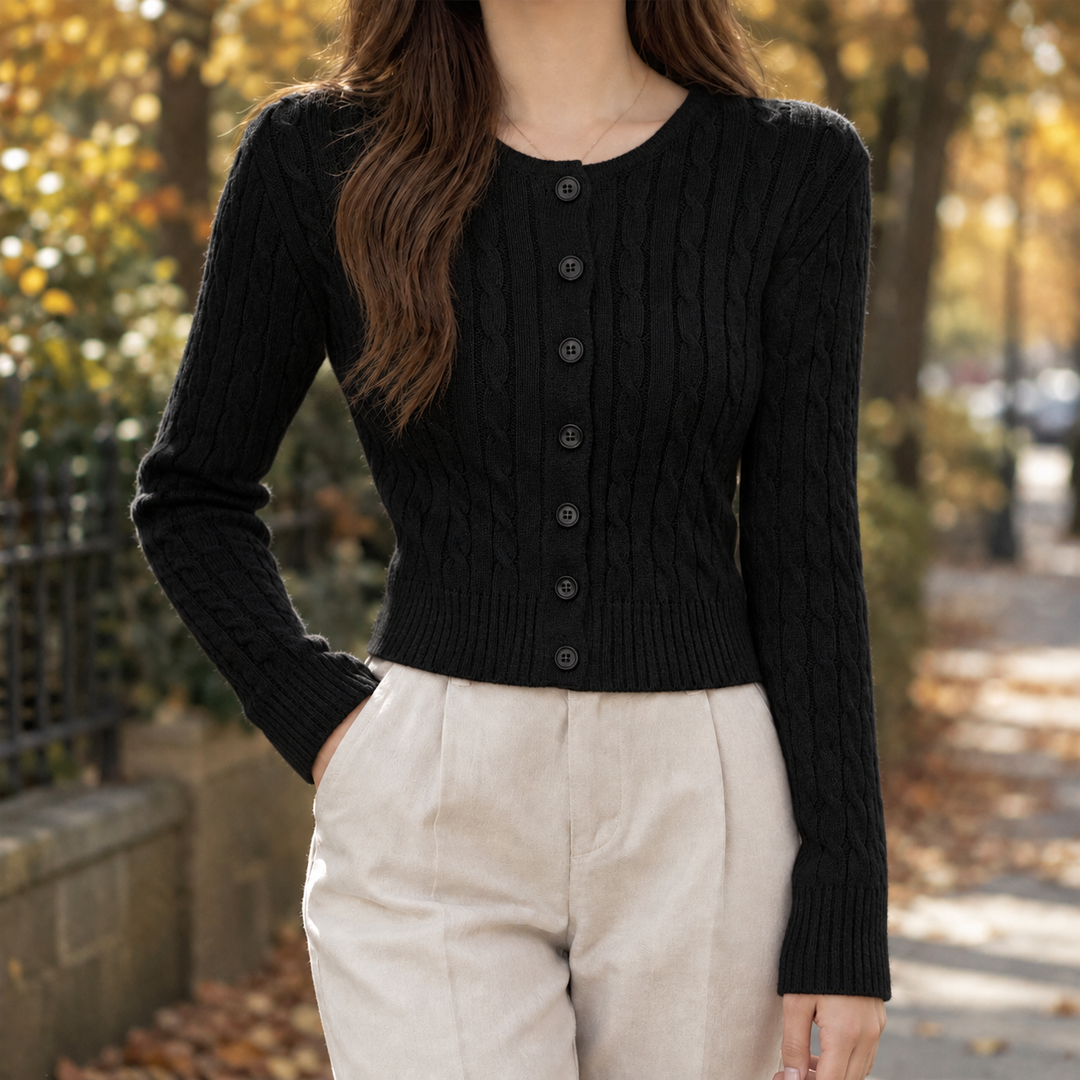 Women's Cropped Cable-Knit Cardigan