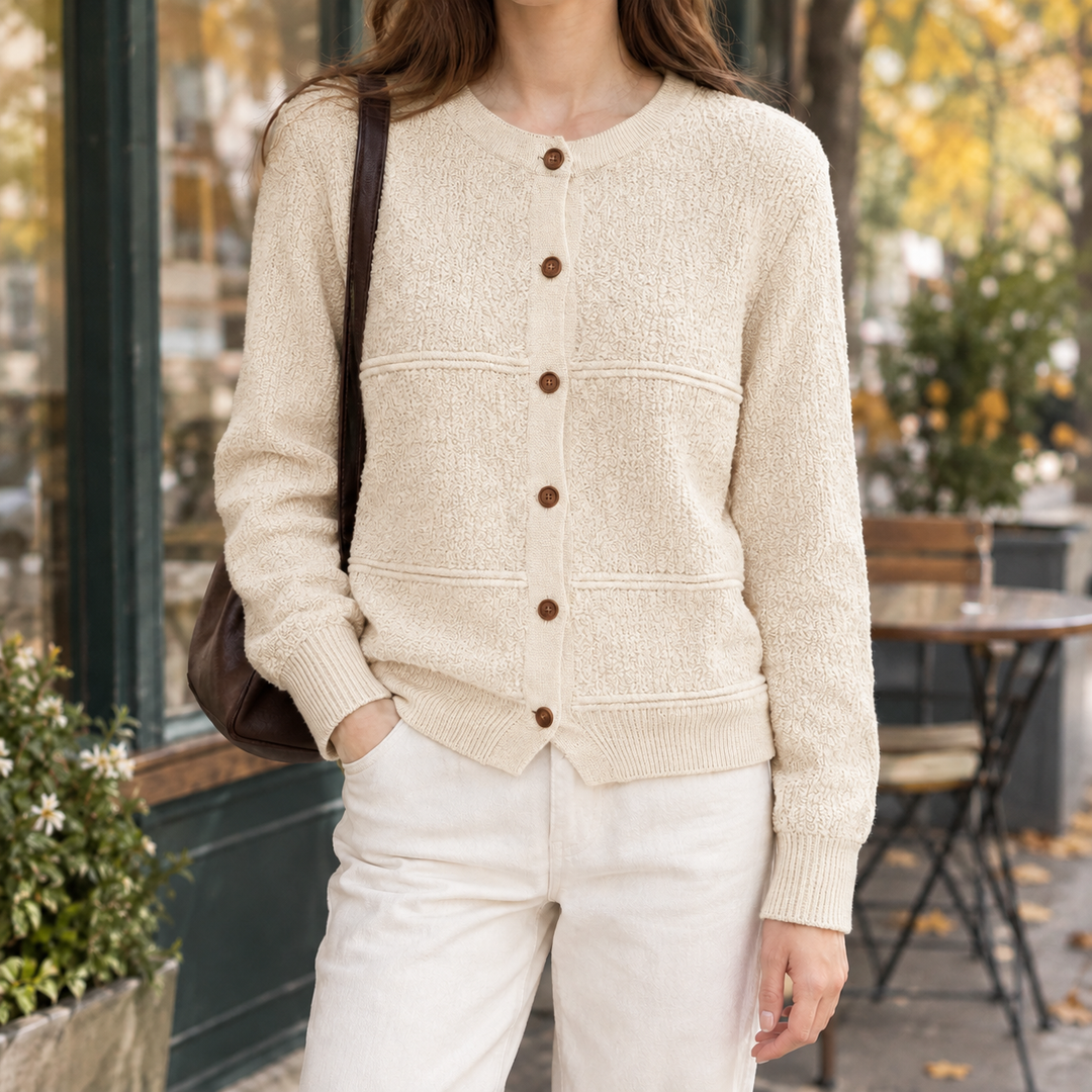 Women's Textured Knit Cardigan With Crew Neck
