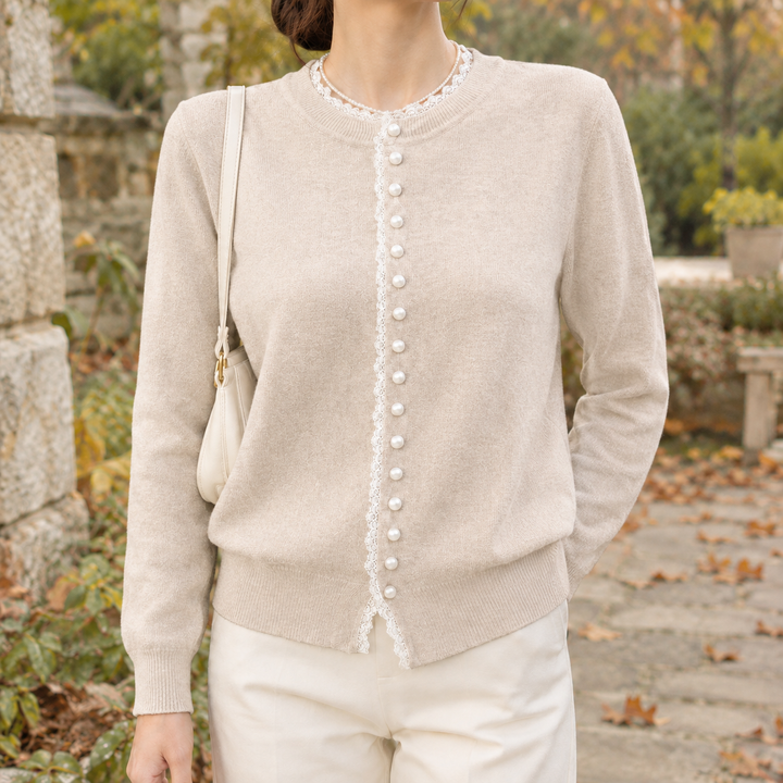 Women's Fine-Knit Cardigan With Lace Trim