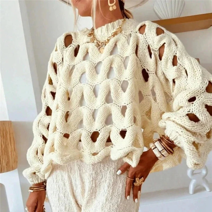 Damen Langarm Häkelstrickpullover Oberteil