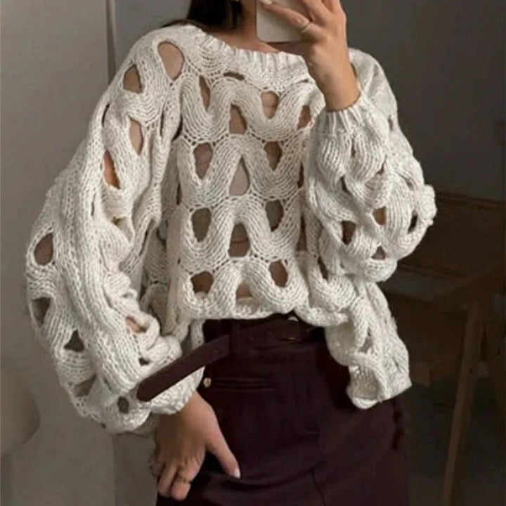 Damen Langarm Häkelstrickpullover Oberteil