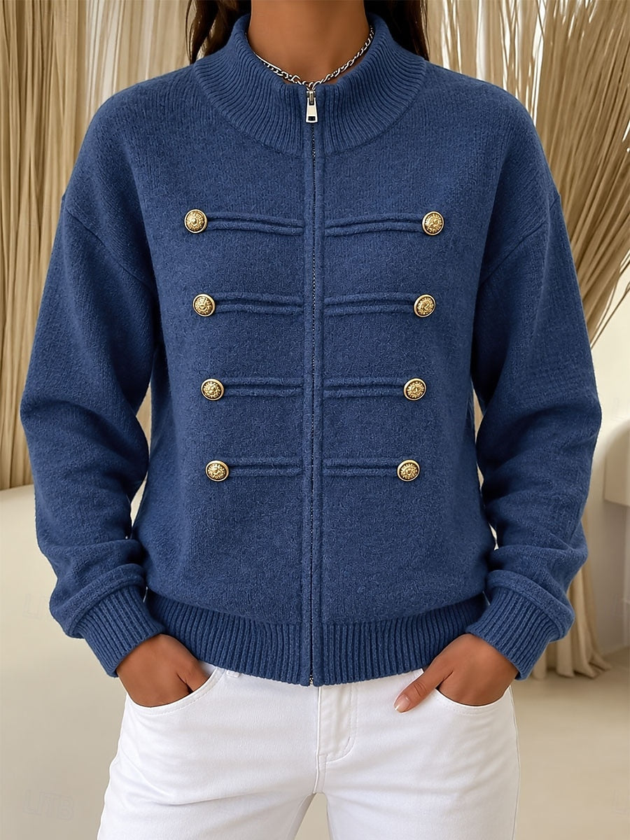 Damen Strickjacke Mit Stehkragen Und Zierknöpfen