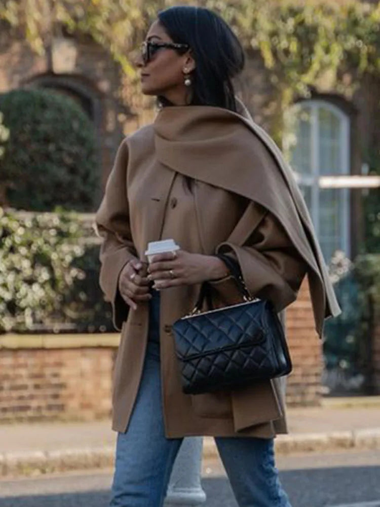 Damen-Schal-Set in Camel mit passendem Oberteil