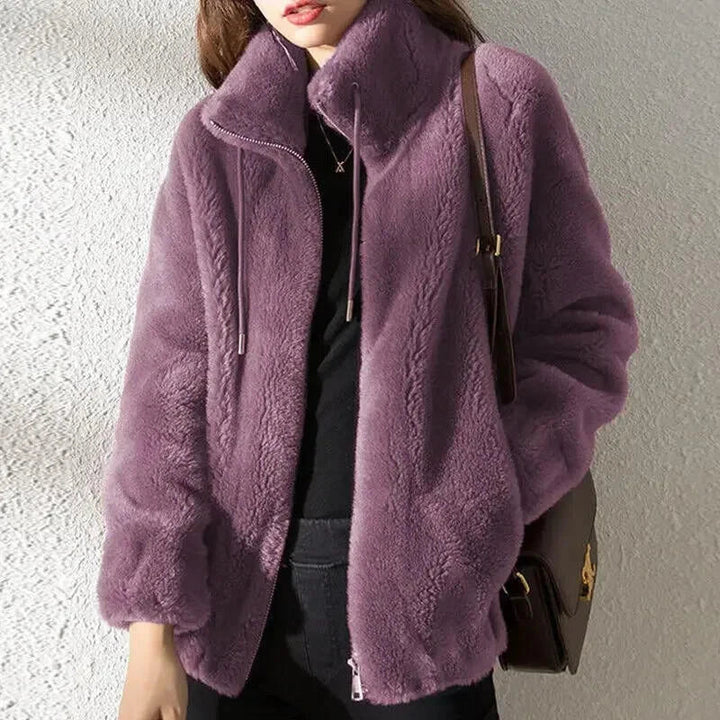 Women's Fluffy Winter Coat with Drawstring