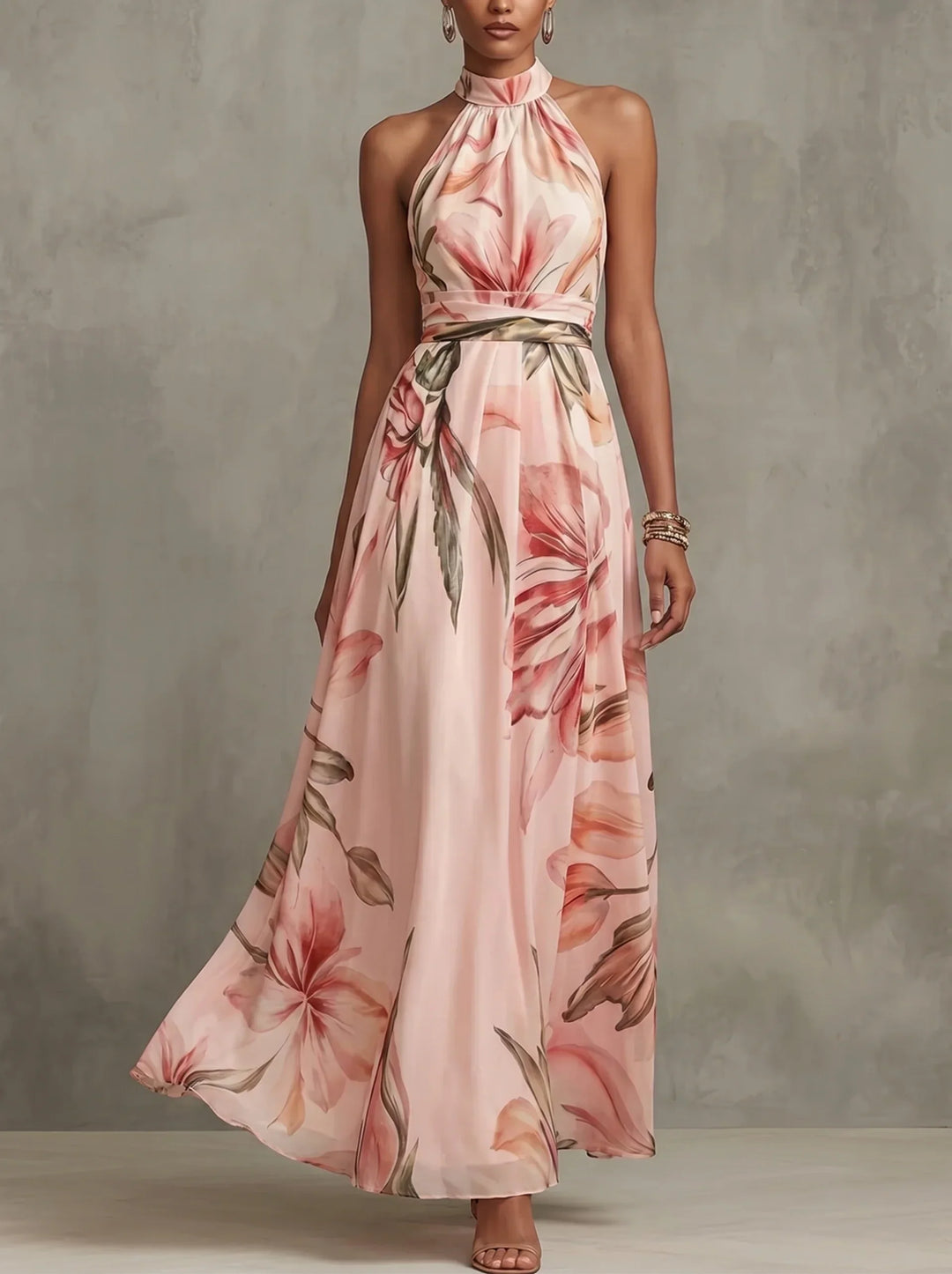 Damen Maxikleid Mit Floralem Print Und Neckholder