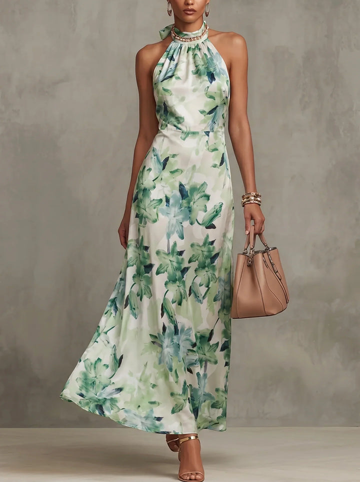 Damen-Maxikleid mit Blumenprint und Neckholder in langer, fließender Silhouette