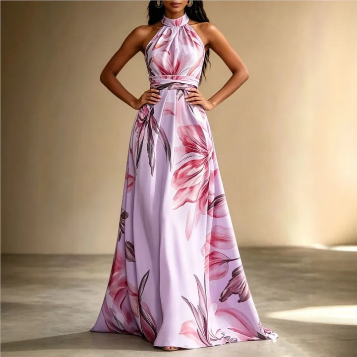 Rosa Maxikleid für Damen mit floralem Muster und fließender Silhouette